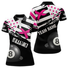 Load image into Gallery viewer, Customized Billiard Breast Cancer Flag Shirts For Women, Black And Pink Ribbon 8 Ball Billiard Jersey TDM2316