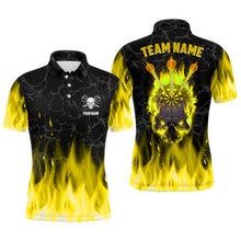 Load image into Gallery viewer, Fire Flame Skull Mens Darts Polo &amp; Quarter Zip Shirt Custom Scary Darts Team Jerseys | Yellow TDM2554