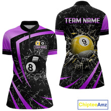Load image into Gallery viewer, Black And Purple 8 Ball &amp; 9 Ball Glass Break Billiard Shirt For Women Custom Pool Team Jersey Outfit TDM6152