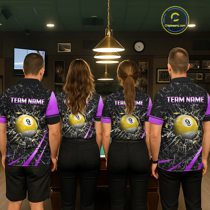 Black And Purple 8 Ball & 9 Ball Glass Break Billiard Shirt For Men Custom Pool Team Jersey Outfit TDM6152