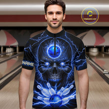 Load image into Gallery viewer, Personalized Lightning Skull Blue Bowling Shirt For Men, Bowling Team Jersey Polo &amp; 1/4 Zip TDM6159