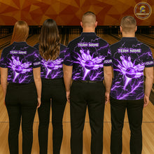 Load image into Gallery viewer, Personalized Lightning Skull Purple Bowling Shirt For Men, Bowling Team Jersey Polo &amp; 1/4 Zip TDM6161
