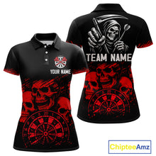 Load image into Gallery viewer, Custom Women's Grim Reaper Dart Shirt – Black Red Grunge Darts Jersey Team Polo &amp; Quarter Zip Styles TDM4067