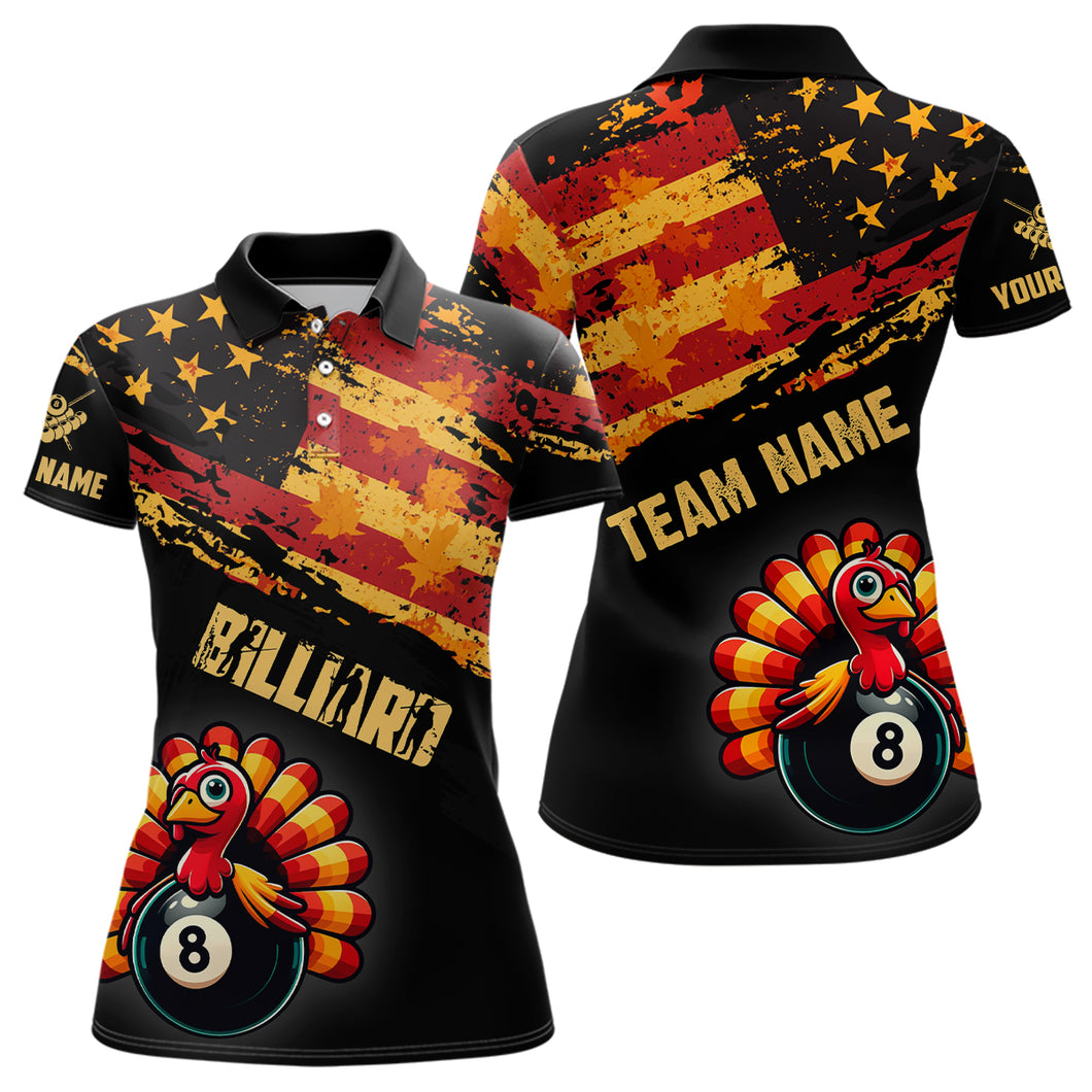 Funny Turkey Retro Autumn American Flag Women Billiard Jerseys Patriotic Thanksgiving Billiard Shirts TDM2819