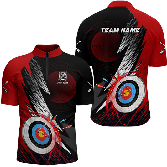 Personalized Archery 3d Target Red Jersey Men Quarter-Zip Shirt, Archery Club Team Shirts  TDM0982