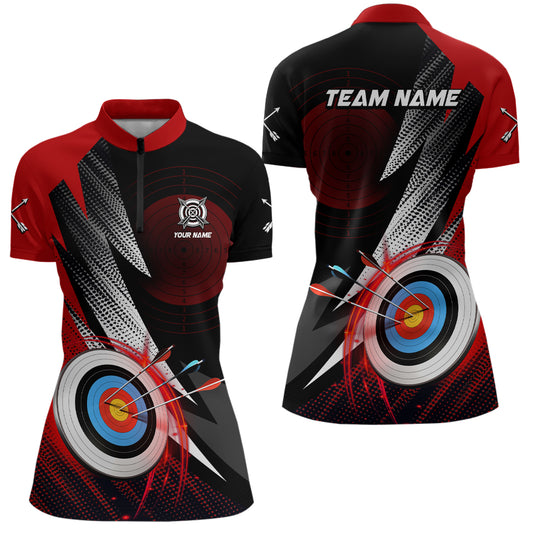 Personalized Archery 3d Target Red Jersey Women Quarter-Zip Shirt, Archery Club Team Shirts TDM0982
