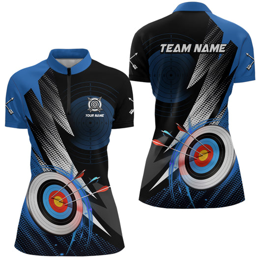 Customized Archery 3d Target Blue Jersey Women Quarter-Zip Shirts, Archery Club Team Shirts TDM0983