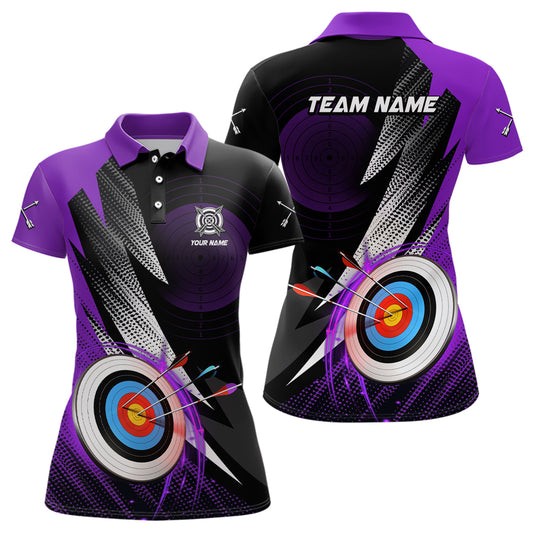 Personalized Archery 3d Target Purple Jersey Women Polo Shirts, Best Archery Club Shirts For Team  TDM0984
