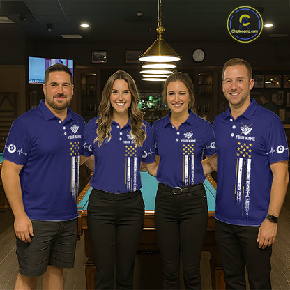 Customized Navy Blue American Flag Billiard Shirt For Men, 8 Ball Pool Team Jersey Polo & 1/4 Zip TDM6586