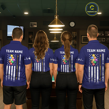 Customized Navy Blue American Flag Billiard Shirt For Men, 9 Ball Pool Team Jersey Polo & 1/4 Zip TDM6587
