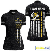 Load image into Gallery viewer, American Flag Black Bowling Shirts For Women Custom Patriotic Bowling Team Jersey Polo &amp; 1/4 Zip TDM6588