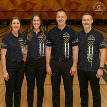 Load image into Gallery viewer, American Flag Black Bowling Shirts For Women Custom Patriotic Bowling Team Jersey Polo &amp; 1/4 Zip TDM6588