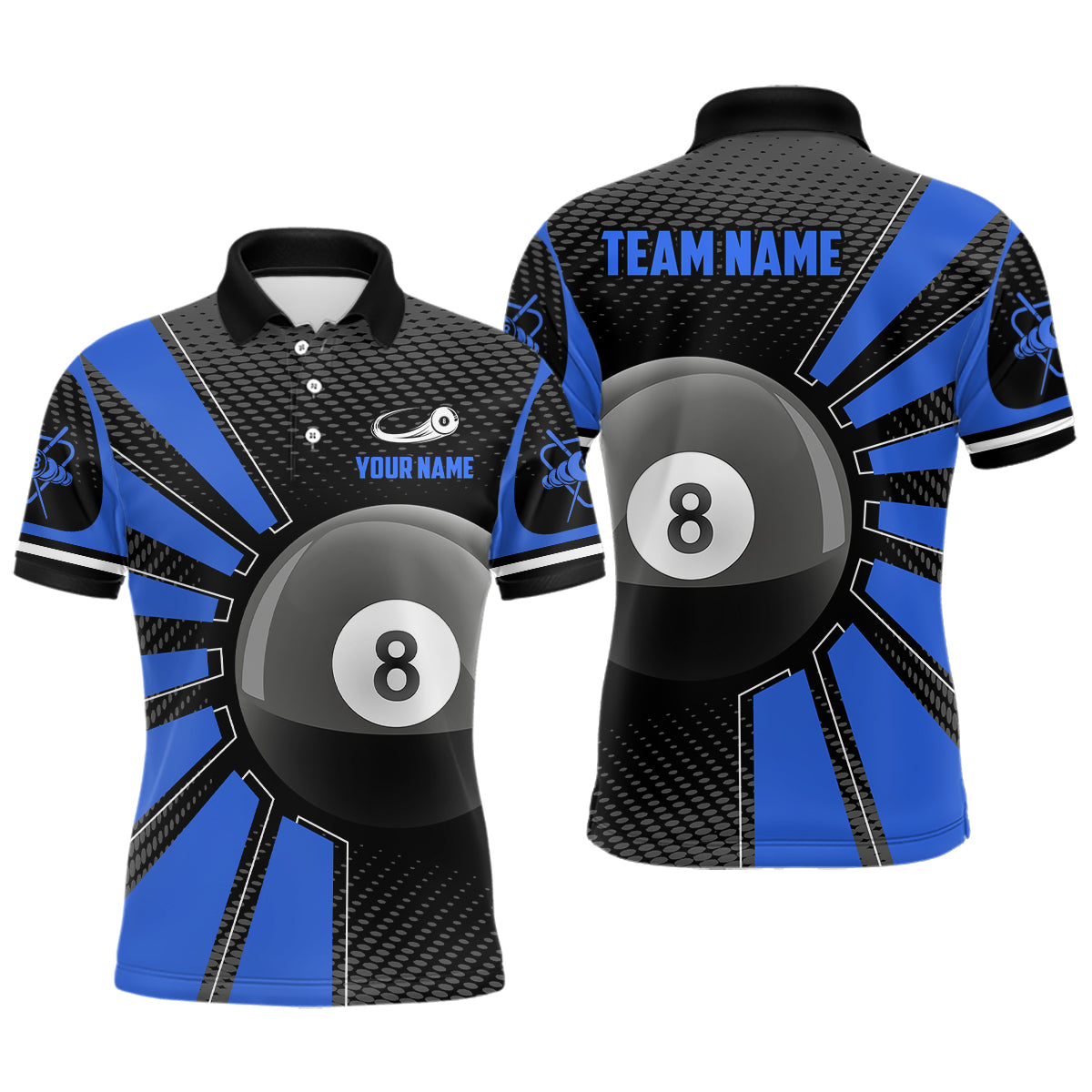 Billiard 8 Ball Blue Version Personalized Name 3D Polo Shirts For Men Custom Team Billiard Shirts TDM0194