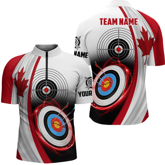 Canadian Flag Archery Target Custom Men Quarter-Zip Shirt, Patriotic Canada Archery Jersey TDM0993
