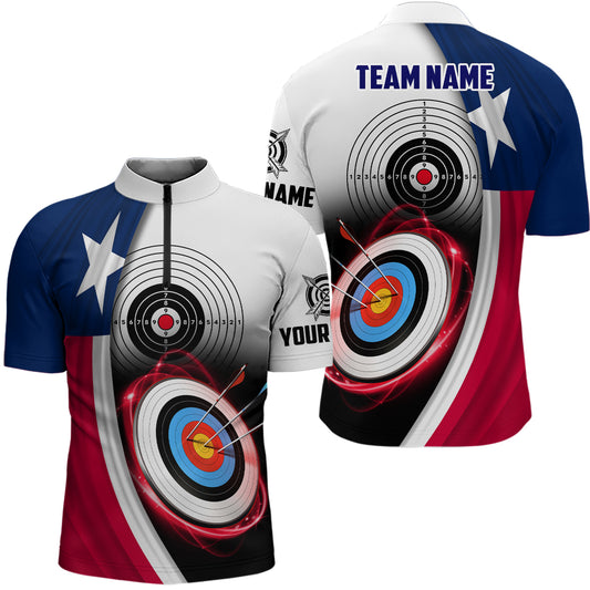 Texas Flag Archery Target Custom Men Quarter-Zip Shirts, Patriotic Texas Archery Jerseys TDM0994