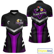 Load image into Gallery viewer, Personalized Billiard 8 Ball &amp; 9 Ball Pool Polo, 1/4 Zip For Women Custom Team Billiard Jersey|Purple TDM4254
