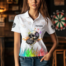 Load image into Gallery viewer, Personalized Funny 3D Darts Skull Colorful Fire Women Darts Shirts Custom Dart Team Jerseys | White TDM2593