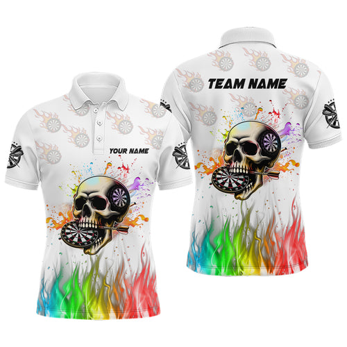 Personalized Funny 3D Darts Skull Colorful Fire Darts Shirts For Men Custom Dart Team Jerseys | White TDM2593