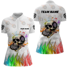 Load image into Gallery viewer, Personalized Funny 3D Darts Skull Colorful Fire Women Darts Shirts Custom Dart Team Jerseys | White TDM2593