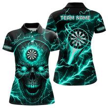 Load image into Gallery viewer, Turquoise Darts Skull Women Polo, Quarter-Zip Shirt Custom Lightning Thunder Team League Dart Jerseys TDM2838