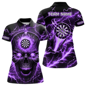 Purple Darts Skull Women Polo, Quarter-Zip Shirt Custom Lightning Thunder Team League Dart Jerseys TDM2839