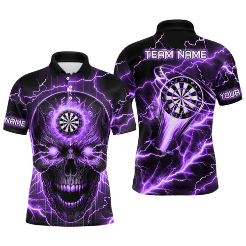 Purple Darts Skull Men Polo, Quarter-Zip Shirt Custom Lightning Thunder Team League Dart Jerseys TDM2839