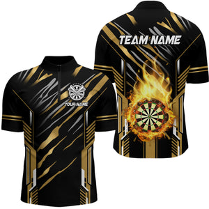 3D Darts Board Fire Flame Custom Dart Shirts For Men, Best Dart League Jerseys Team Uniform | Gold TDM3073