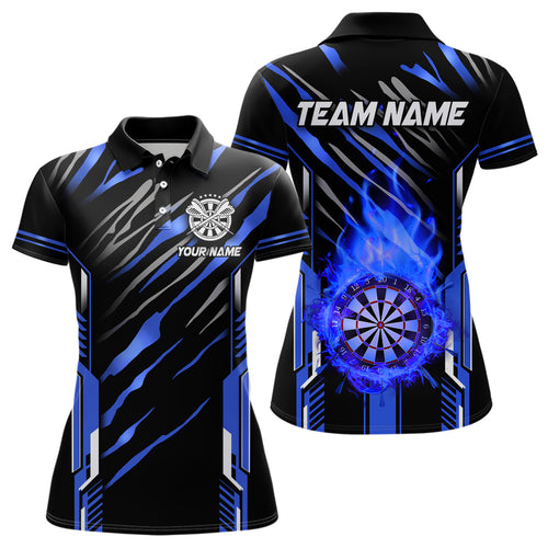 3D Darts Board Fire Flame Custom Dart Shirts For Women, Best Dart League Jerseys Team Uniform | Blue TDM3074