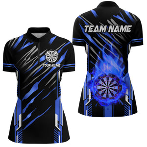 3D Darts Board Fire Flame Custom Dart Shirts For Women, Best Dart League Jerseys Team Uniform | Blue TDM3074