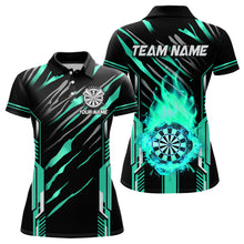 Load image into Gallery viewer, 3D Darts Board Fire Flame Custom Dart Shirts For Women, Best Dart League Jerseys Team Uniform | Cyan TDM3075