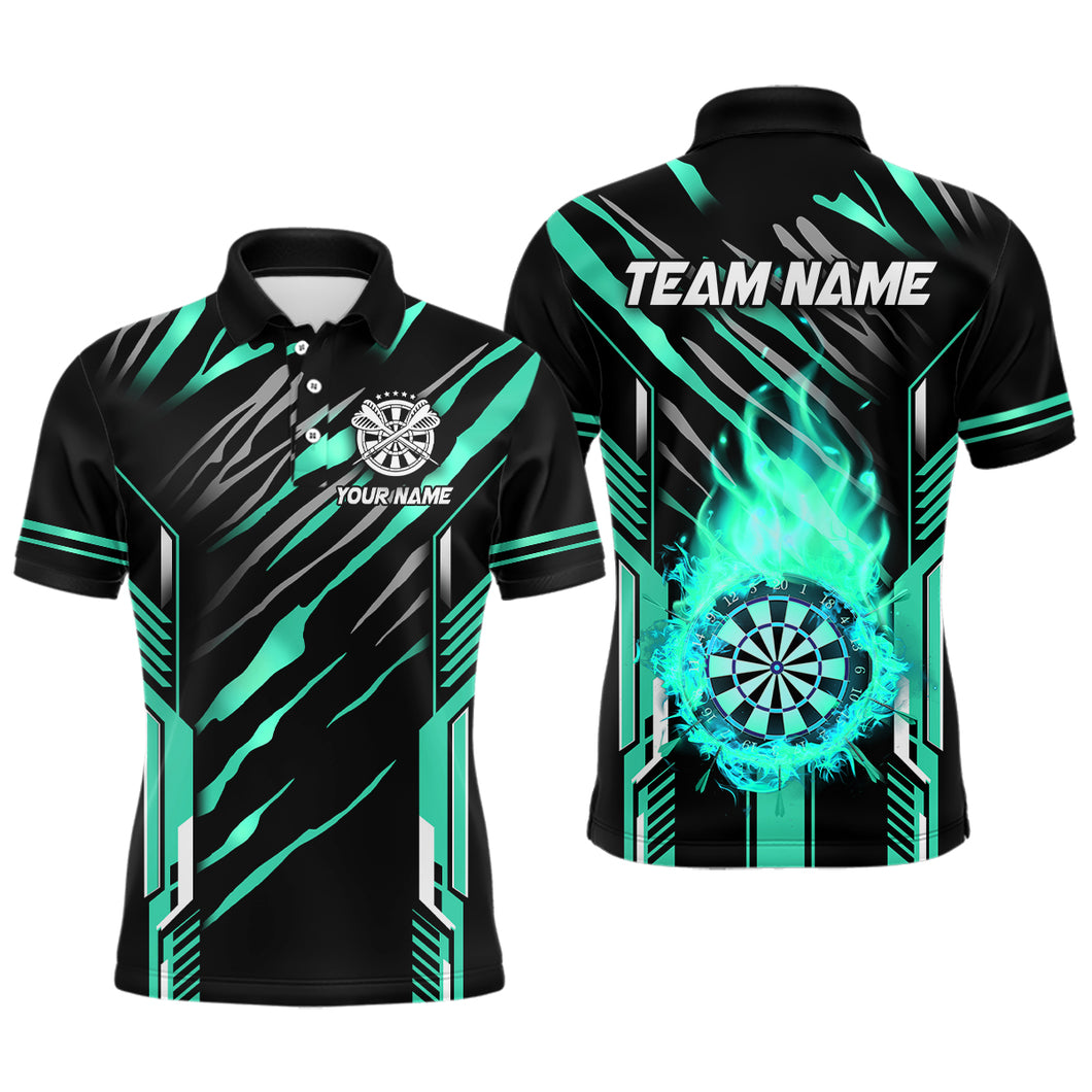 3D Darts Board Fire Flame Custom Dart Shirts For Men, Best Dart League Jerseys Team Uniform | Cyan TDM3075