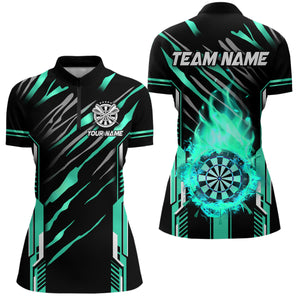 3D Darts Board Fire Flame Custom Dart Shirts For Women, Best Dart League Jerseys Team Uniform | Cyan TDM3075