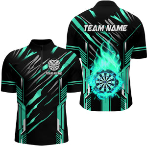 3D Darts Board Fire Flame Custom Dart Shirts For Men, Best Dart League Jerseys Team Uniform | Cyan TDM3075