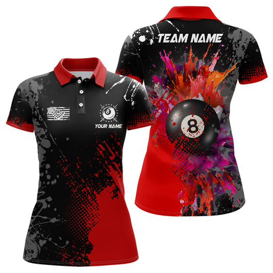 Personalized Red Billiard Paint Style Women Polo Shirts Custom Billiard Outfit Idea For Team TDM0432