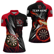 Load image into Gallery viewer, Personalized Striking Black And Red Flaming Dragon Dart Shirts For Women Custom Dart Team Jerseys TDM3080