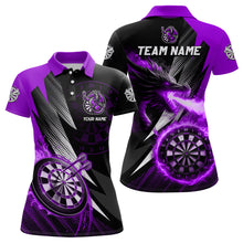 Load image into Gallery viewer, Personalized Striking Black And Purple Flaming Dragon Dart Shirts For Women Custom Dart Team Jerseys TDM3081