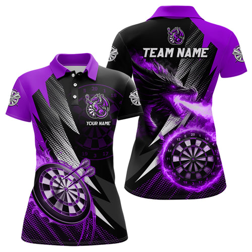 Personalized Striking Black And Purple Flaming Dragon Dart Shirts For Women Custom Dart Team Jerseys TDM3081