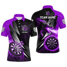 Load image into Gallery viewer, Personalized Striking Black And Purple Flaming Dragon Dart Shirts For Men Custom Dart Team Jerseys TDM3081