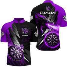 Load image into Gallery viewer, Personalized Striking Black And Purple Flaming Dragon Dart Shirts For Men Custom Dart Team Jerseys TDM3081