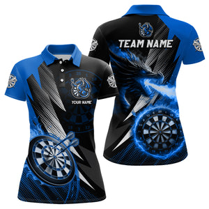 Personalized Striking Black And Blue Flaming Dragon Dart Shirts For Women Custom Dart Team Jerseys TDM3082