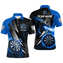 Load image into Gallery viewer, Personalized Striking Black And Blue Flaming Dragon Dart Shirts For Men Custom Dart Team Jerseys TDM3082