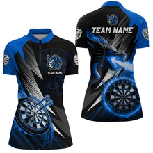 Load image into Gallery viewer, Personalized Striking Black And Blue Flaming Dragon Dart Shirts For Women Custom Dart Team Jerseys TDM3082