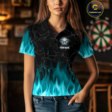 Load image into Gallery viewer, Fire Flame Skull Darts Polo &amp; Quarter Zip Custom Darts Shirts For Women, Darts Team Jersey|Turquoise TDM5320