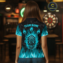 Load image into Gallery viewer, Fire Flame Skull Darts Polo &amp; Quarter Zip Custom Darts Shirts For Women, Darts Team Jersey|Turquoise TDM5320