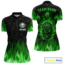 Load image into Gallery viewer, Fire Flame Skull Darts Polo &amp; Quarter Zip Custom Darts Shirts For Women, Darts Team Jersey|Green TDM5321