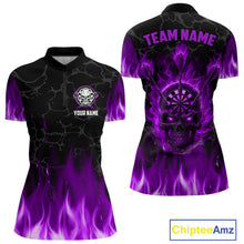 Load image into Gallery viewer, Fire Flame Skull Darts Polo &amp; Quarter Zip Custom Darts Shirts For Women, Darts Team Jersey|Purple TDM5322