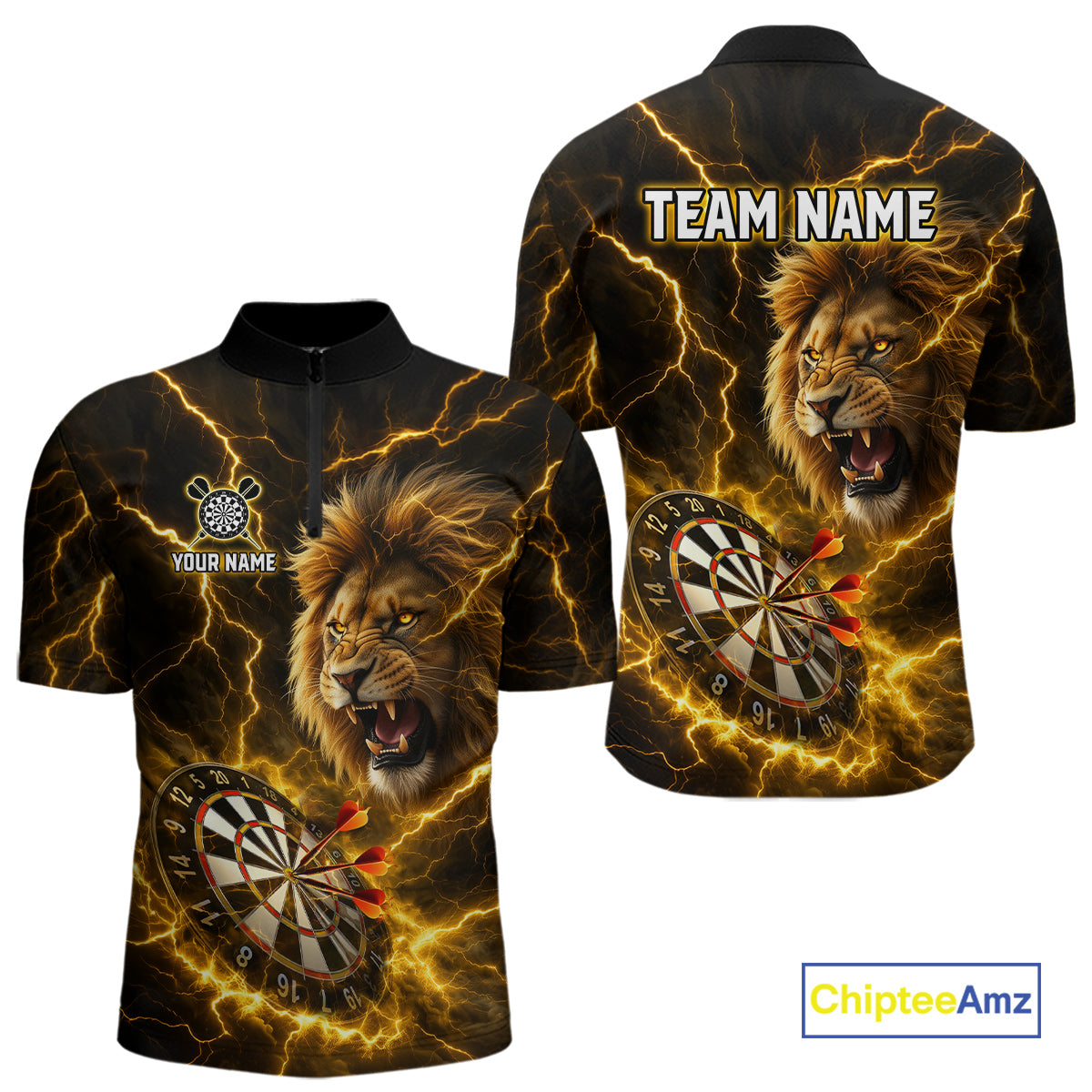 Custom Yellow Dartboard Thunder Lightning Lion Darts Shirt For Men, Darts League Team Jersey TDM5815