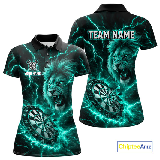 Custom Turquoise Dartboard Thunder Lightning Lion Darts Shirt For Women, Darts League Team Jersey TDM5816
