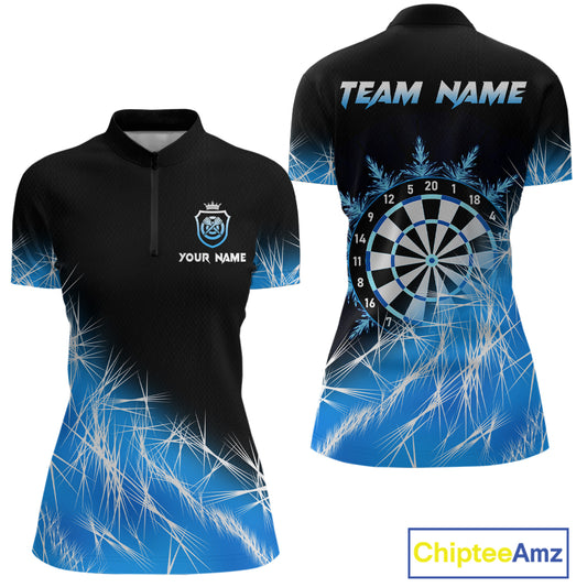 Blue Icy Lights Womens Darts Polo & Quarter Zip Custom Dart Shirts For Team Darts Jerseys TDM3799