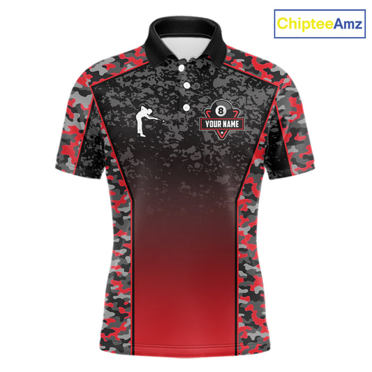 Red Camo 8 Ball Billiard Shirt For Men Custom Pool Team Shirt, Billiard Jersey Polo & 1/4 Zip TDM6200